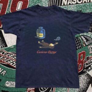 Gildan Men Navy T-Shirt, Curious George Navy Blue Cotton T-Shirt